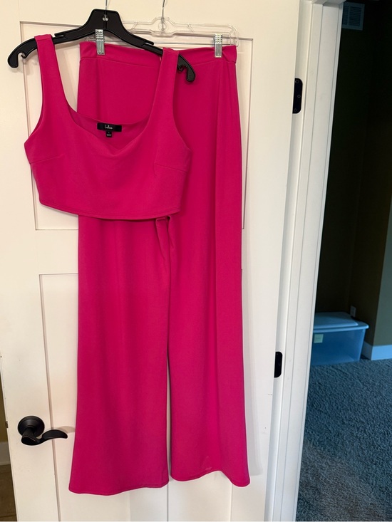 Lulus Pants - Lulu's Hot Pink Wide-Leg Jumpsuit Set Size Large